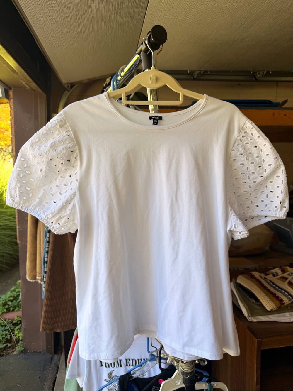 Express White Puff Sleeve Eyelet Top